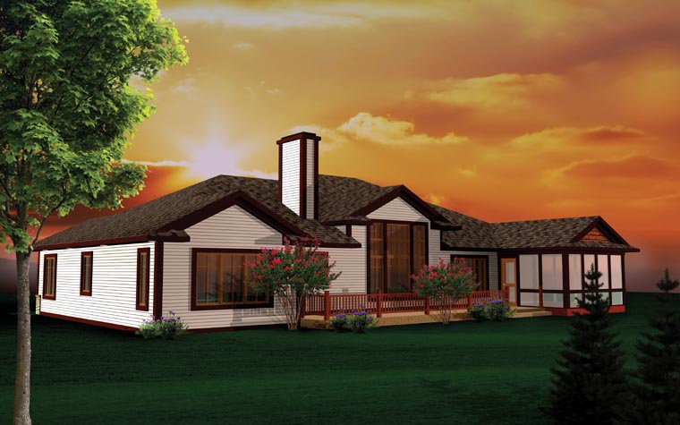 Craftsman Ranch Traditional Rear Elevation of Plan 73147