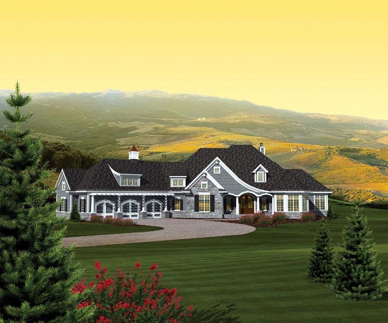 Ranch Plan with 3109 Sq. Ft., 2 Bedrooms, 3 Bathrooms, 3 Car Garage Elevation