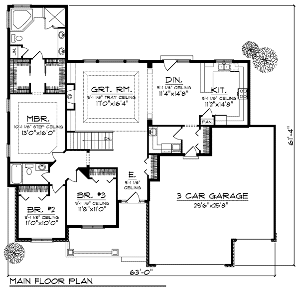 One-Story Ranch Level One of Plan 73188