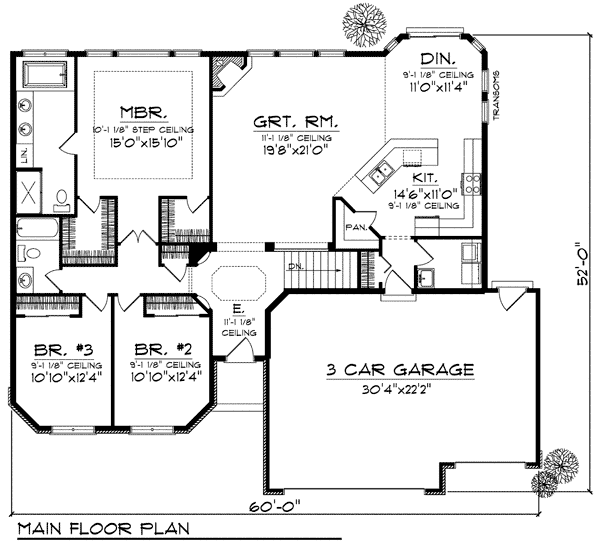 Country One-Story Ranch Level One of Plan 73189