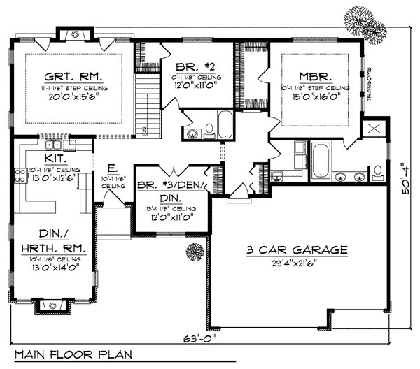 Country One-Story Ranch Level One of Plan 73190