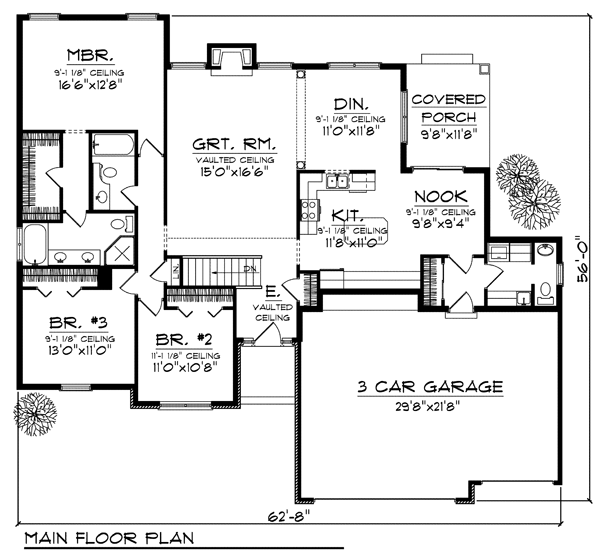 One-Story Ranch Traditional Level One of Plan 73193