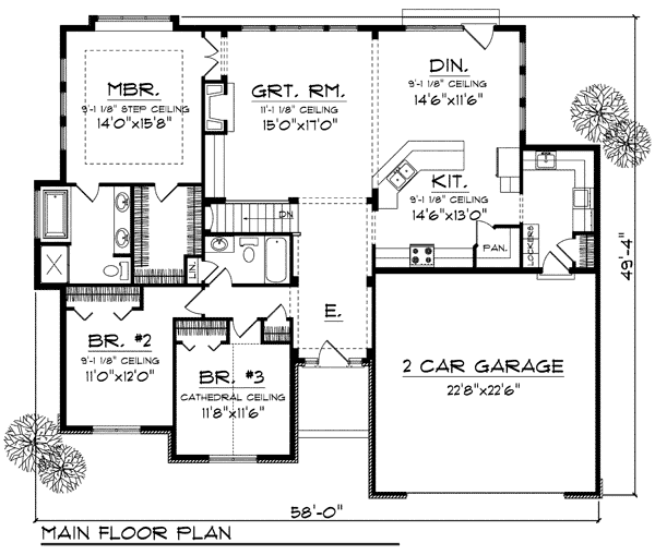 One-Story Traditional Level One of Plan 73201