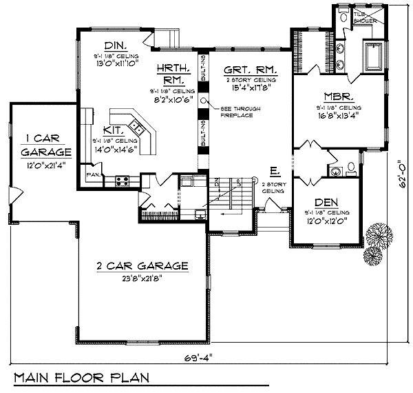 Prairie Style Southwest Level One of Plan 73208