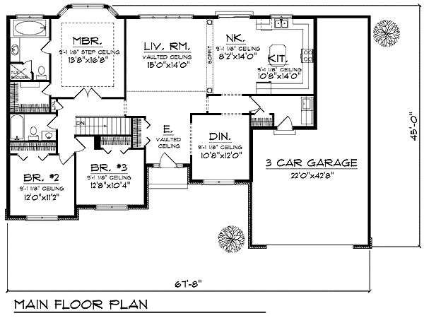 Craftsman One-Story Ranch Traditional Level One of Plan 73220