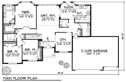 One-Story Ranch Traditional Level One of Plan 73226