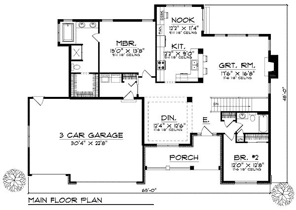 European One-Story Traditional Level One of Plan 73232