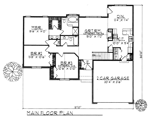 Craftsman One-Story Ranch Traditional Level One of Plan 73257