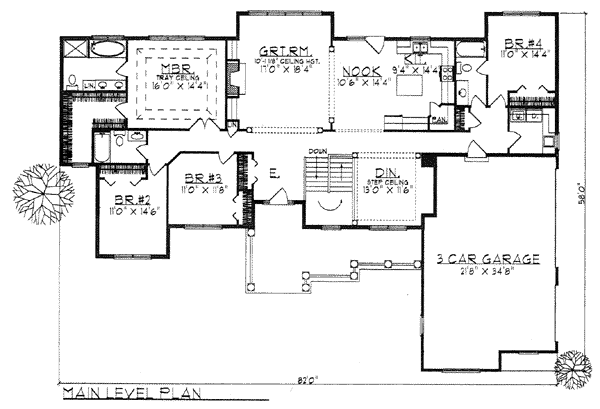Country One-Story Ranch Traditional Level One of Plan 73258