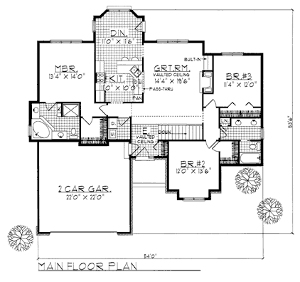 One-Story Ranch Level One of Plan 73273