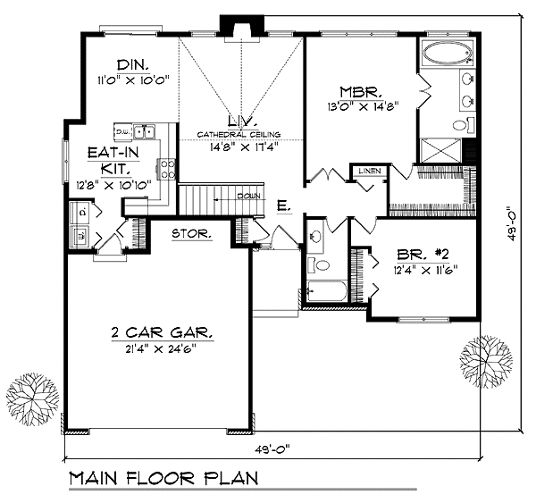One-Story Ranch Level One of Plan 73274