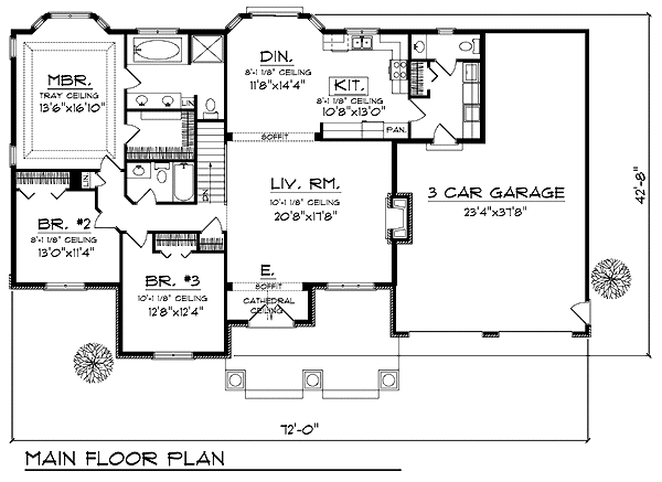 Bungalow Craftsman One-Story Level One of Plan 73281