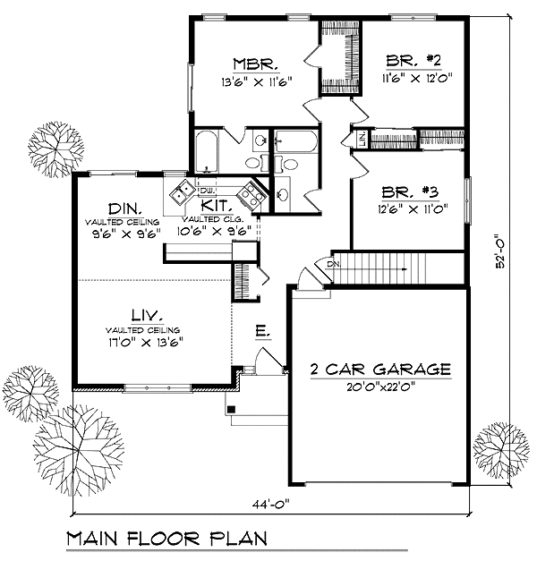 One-Story Ranch Level One of Plan 73288