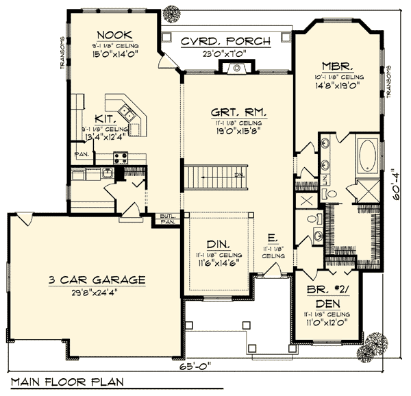 Country Craftsman One-Story Level One of Plan 73296