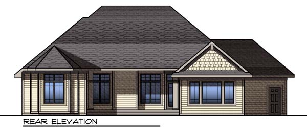 Country Craftsman One-Story Rear Elevation of Plan 73296