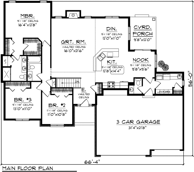 House Plan 73298 Ranch Style With 1920 Sq Ft 3 Bed 1 Bath 1 3 4 Bath 1 Half Bath