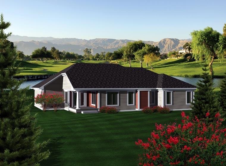 Ranch Rear Elevation of Plan 73298