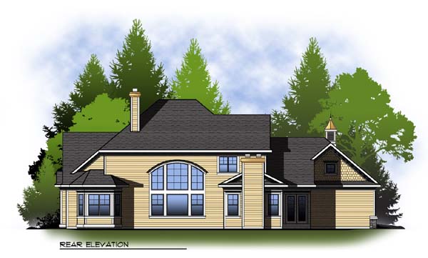Colonial Country Craftsman Rear Elevation of Plan 73305