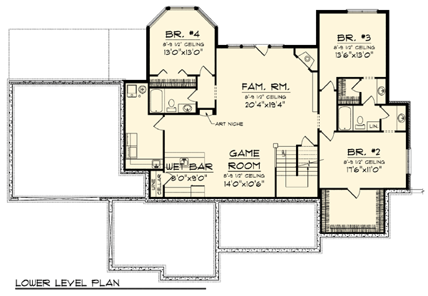 Colonial Craftsman Traditional Lower Level of Plan 73306