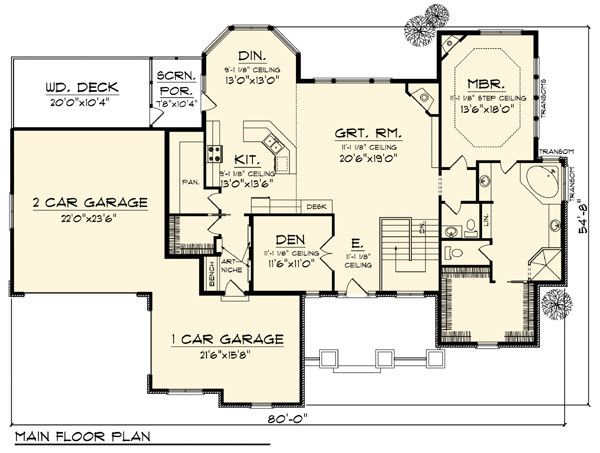 Colonial Craftsman Traditional Level One of Plan 73306