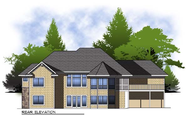 Colonial Craftsman Traditional Rear Elevation of Plan 73306
