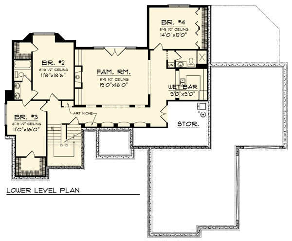 Contemporary Craftsman Ranch Traditional Lower Level of Plan 73307
