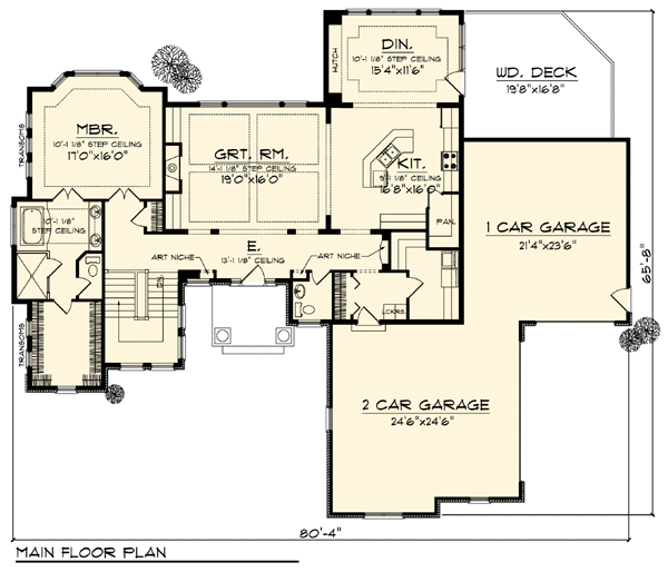 Contemporary Craftsman Ranch Traditional Level One of Plan 73307
