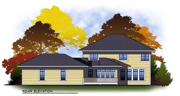 Colonial Traditional Rear Elevation of Plan 73309