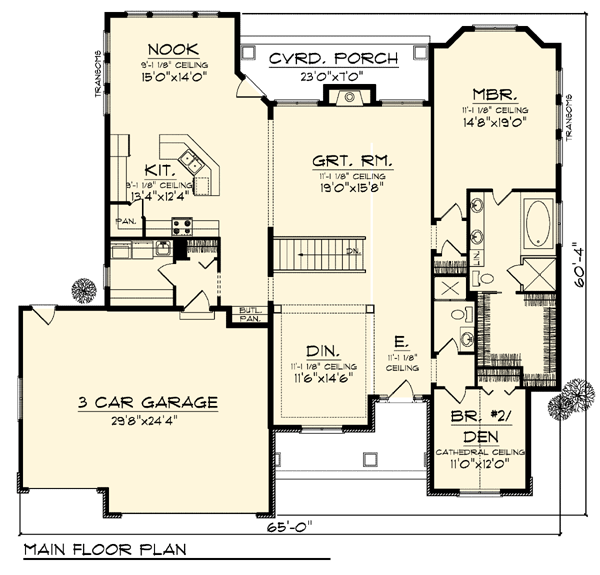 Country Craftsman One-Story Traditional Level One of Plan 73314