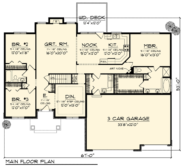 One-Story Traditional Level One of Plan 73315