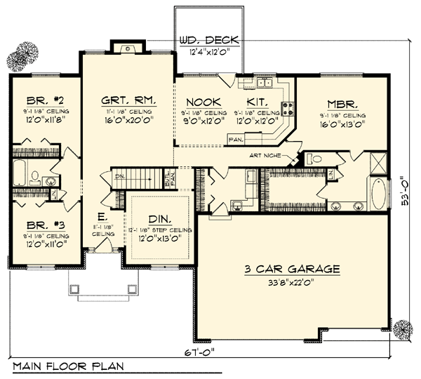 Country Craftsman Ranch Level One of Plan 73316