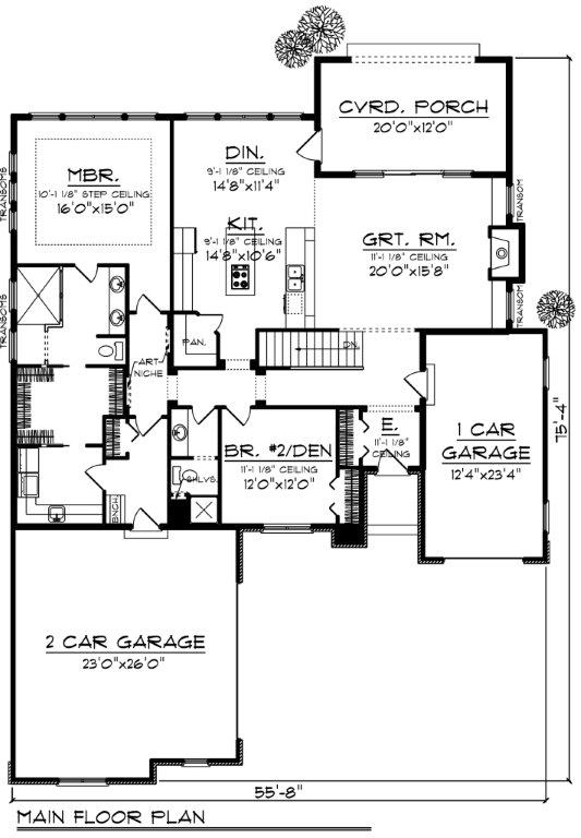 Country Craftsman One-Story Ranch Level One of Plan 73317