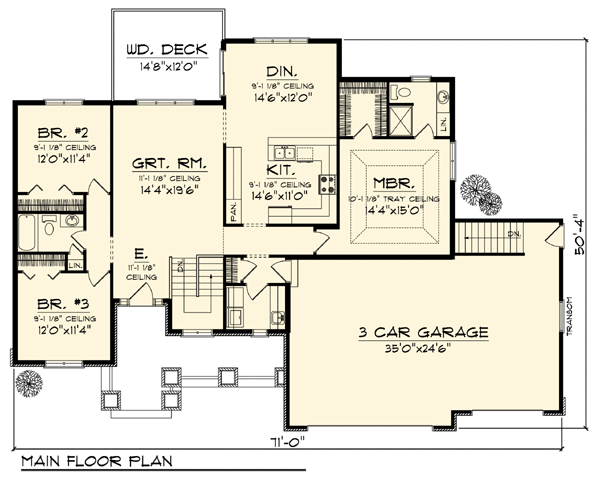 Colonial Craftsman Ranch Level One of Plan 73321