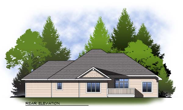 Colonial Craftsman Ranch Rear Elevation of Plan 73321