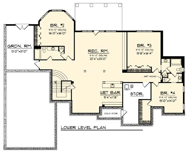 European Tudor Lower Level of Plan 73329