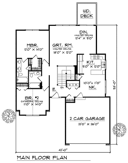 One-Story Ranch Level One of Plan 73334