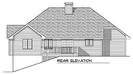 European One-Story Ranch Rear Elevation of Plan 73335