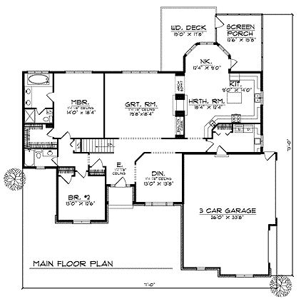European One-Story Ranch Level One of Plan 73342