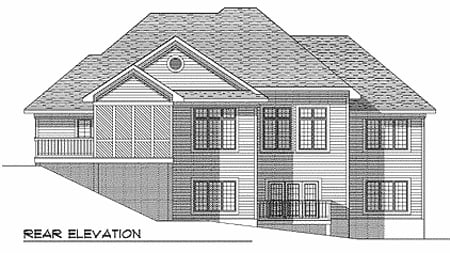 European One-Story Rear Elevation of Plan 73345