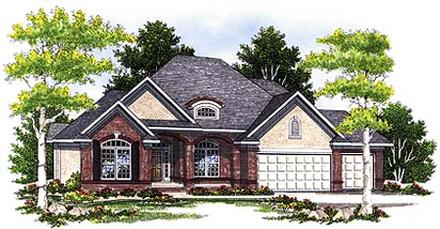 European One-Story Elevation of Plan 73350