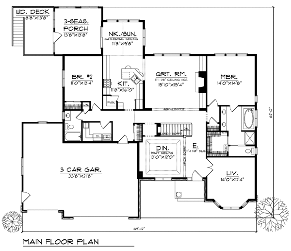 One-Story Traditional Level One of Plan 73363