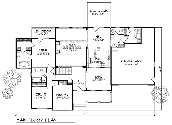 Country One-Story Traditional Level One of Plan 73364