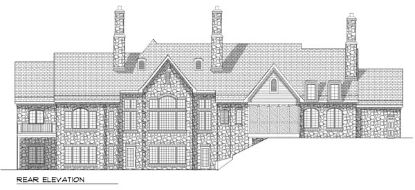 European One-Story Tudor Rear Elevation of Plan 73370