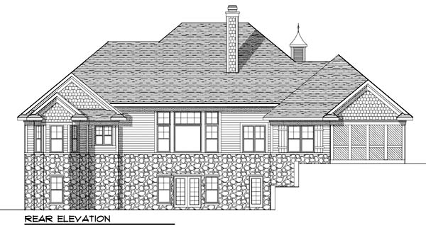 European One-Story Ranch Rear Elevation of Plan 73374