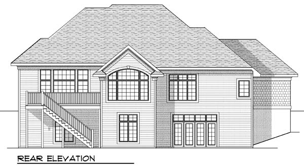 One-Story Rear Elevation of Plan 73386