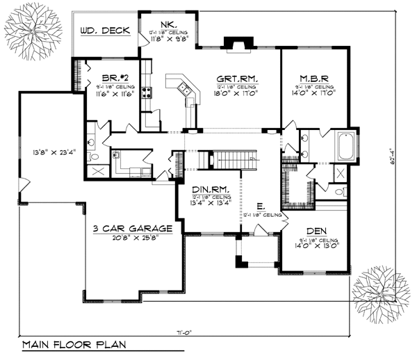 One-Story Traditional Level One of Plan 73388