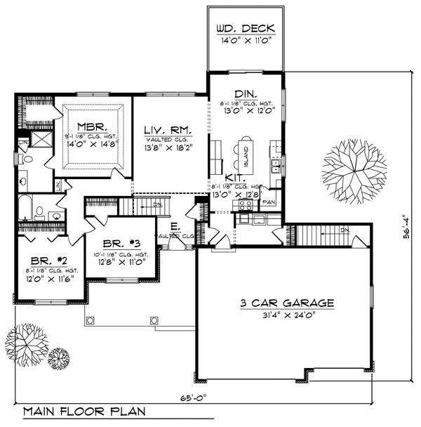 One-Story Traditional Level One of Plan 73394
