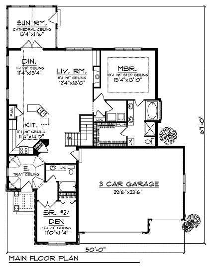 European One-Story Tudor Victorian Level One of Plan 73399