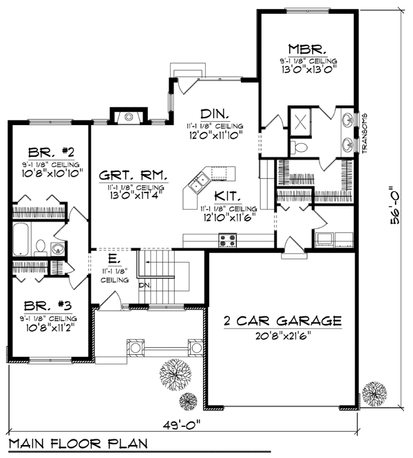Craftsman One-Story Level One of Plan 73414