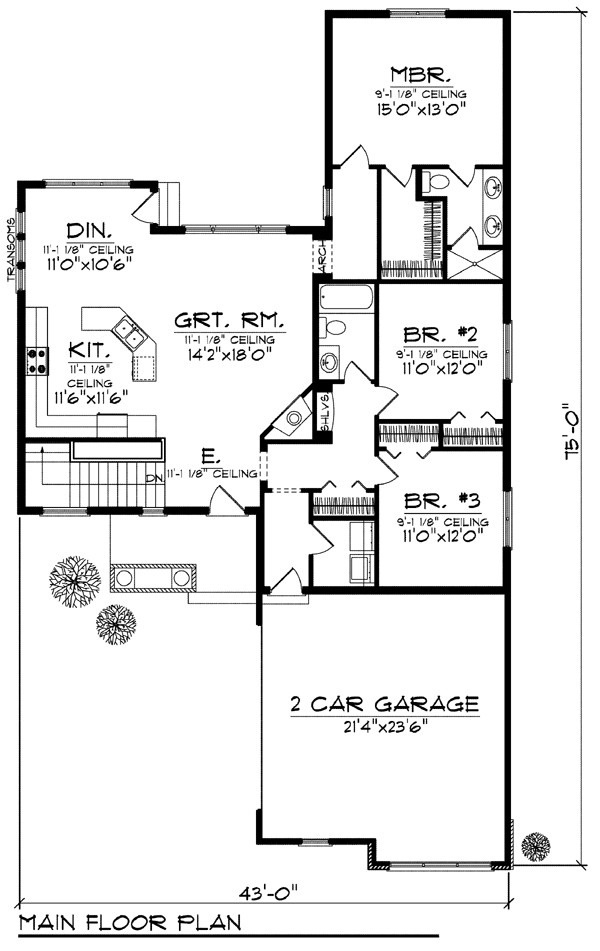 Craftsman One-Story Level One of Plan 73415